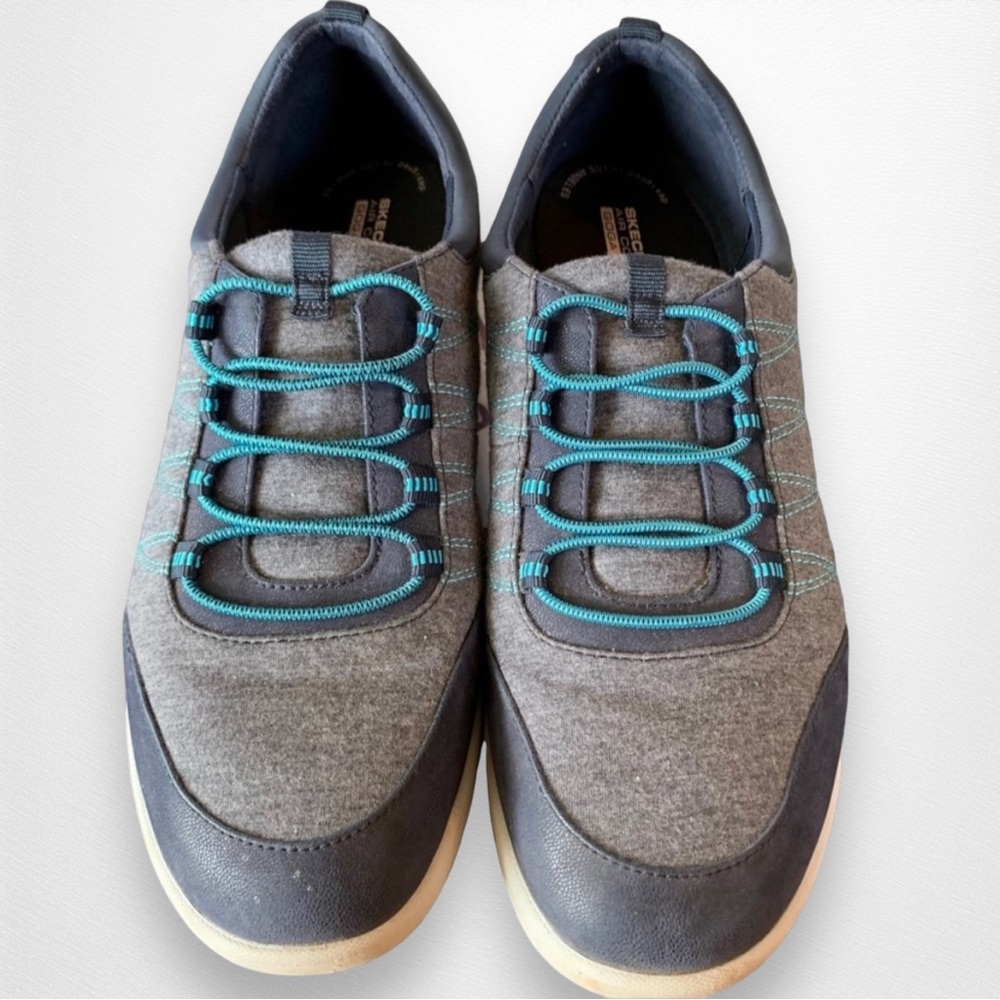Women’s Clarks Sneakers 11 Grey Blue Slip On Skechers Air Cooled Goga Mat Insole - Picture 1 of 9